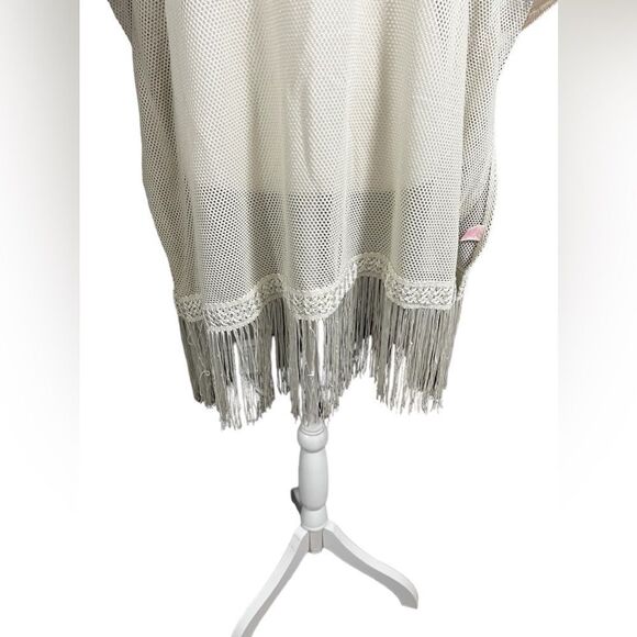 VICTORIA'S SECRET Shimmer swim cover up with fringe medium cream knit oversized - Picture 7 of 10